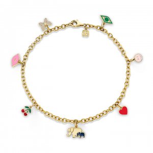 Gold & Enamel Multi-Charm Anklet