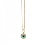 Gold & Diamond Small Enamel Round Evil Eye Charm