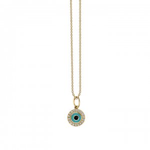 Gold & Diamond Small Enamel Round Evil Eye Charm