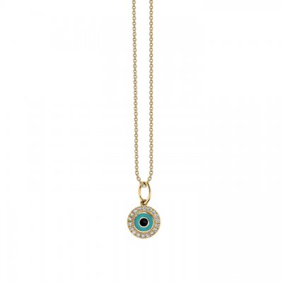 Gold & Diamond Small Enamel Round Evil Eye Charm