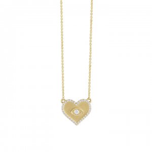 Gold & Diamond Medium Heart Marquise Eye Necklace