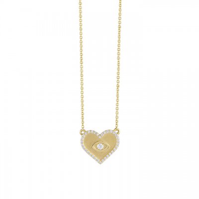 Gold & Diamond Medium Heart Marquise Eye Necklace