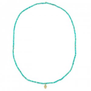 Gold & Diamond Mini Hamsa Necklace on Arizona Turquoise