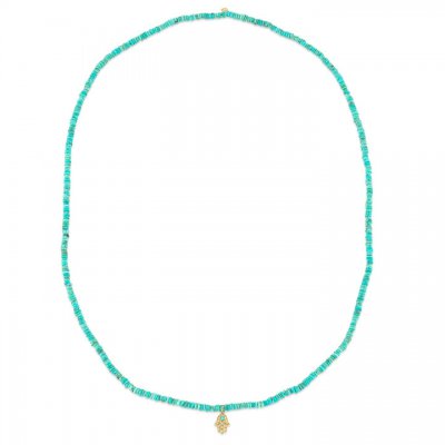 Gold & Diamond Mini Hamsa Necklace on Arizona Turquoise