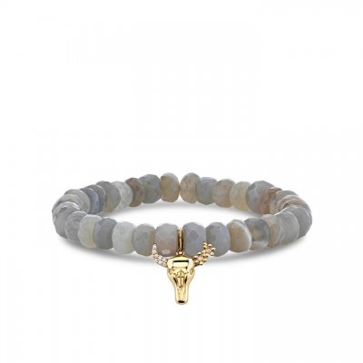 Gold & Diamond Cow Skull on Grey Moonstone