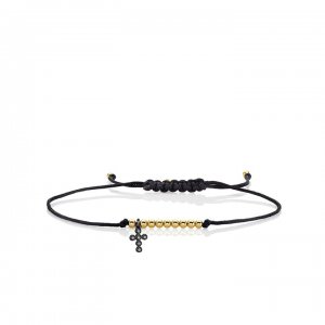 Gold & Diamond Tiny Cross Cord Bracelet