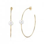 Gold Large Single Pearl Hoops