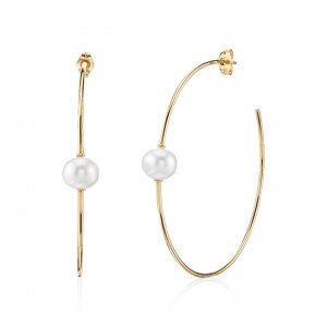 Gold Large Single Pearl Hoops