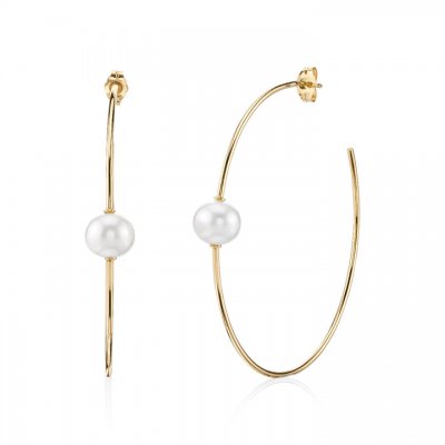 Gold Large Single Pearl Hoops