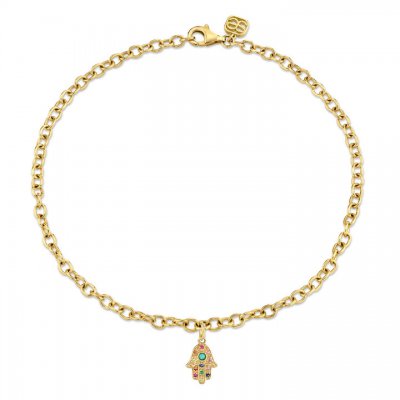 Gold & Rainbow Hamsa Anklet