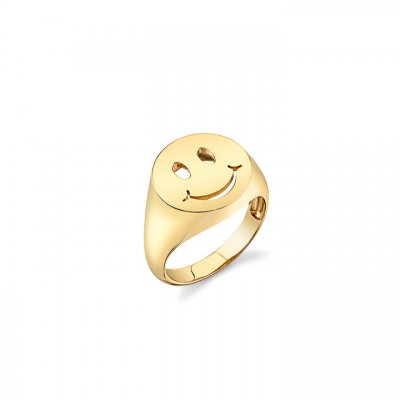 Pure Gold Happy Face Signet Ring