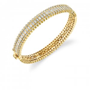 Gold & Diamond Baguette and Round Bezel Eternity Bangle