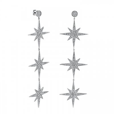 Gold & Diamond 3 Starbursts Drop Earrings