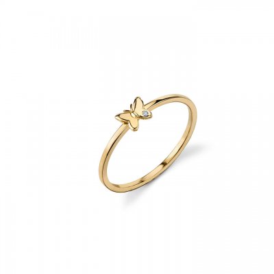 Gold Plated Sterling Silver Butterfly Ring With Bezel Set Diamond