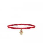 Gold & Diamond Mini Hamsa on Red Bamboo Coral