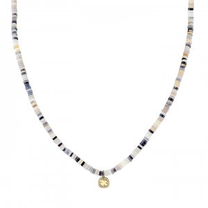 Men's Collection Gold & Diamond Clover Australian Opal Heishi Necklace