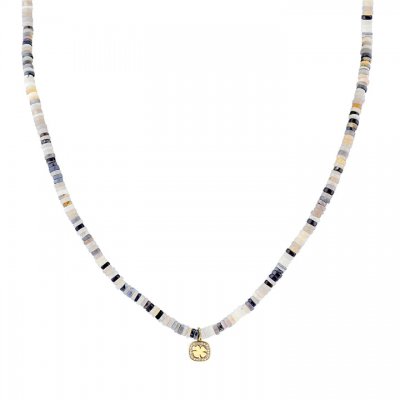 Men's Collection Gold & Diamond Clover Australian Opal Heishi Necklace