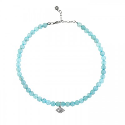 White Gold & Diamond Evil Eye Aquamarine Anklet