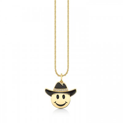 Gold & Diamond Cowboy Happy Face Charm