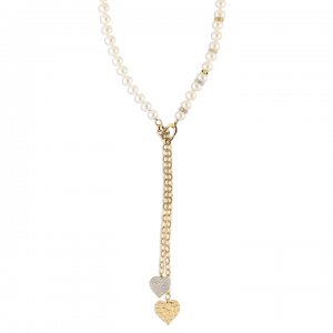 Gold & Diamond Pearl Heart Necklace