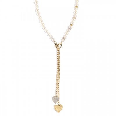 Gold & Diamond Pearl Heart Necklace