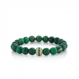 Gold & Diamond Emerald Mala Bead on Verdite