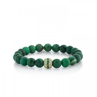 Gold & Diamond Emerald Mala Bead on Verdite