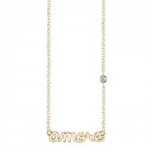 Gold Plated Sterling Silver Amore Necklace with Bezel Set Diamond