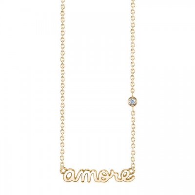 Gold Plated Sterling Silver Amore Necklace with Bezel Set Diamond