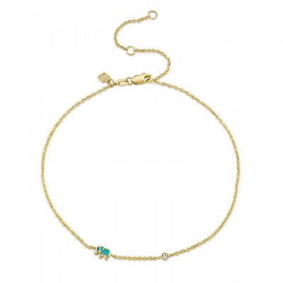 Gold & Enamel Mini Elephant Anklet