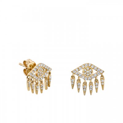 Gold & Diamond Evil Eye Fringe Stud