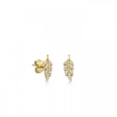 Gold & Diamond Small Feather Stud