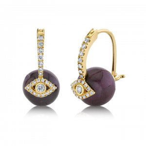 Gold & Diamond Evil Eye Bordeaux Ruby Earrings