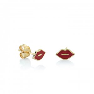 Gold & Enamel Mini Lips Stud