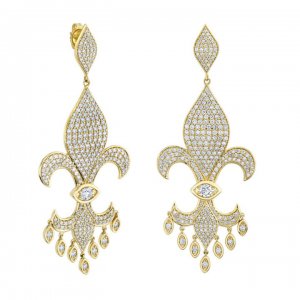 Gold & Diamond Fleur de Lis Chandelier Earrings