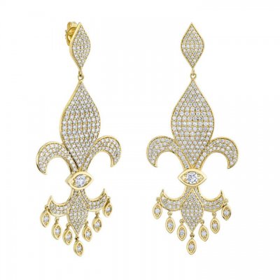 Gold & Diamond Fleur de Lis Chandelier Earrings