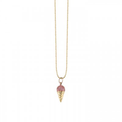 Gold & Pink Sapphire Ice Cream Charm