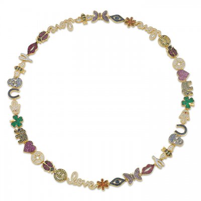 Gold & Pave Diamond Rainbow Anniversary Multi-Icon Eternity Necklace