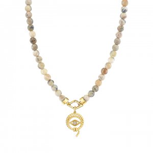 Gold & Diamond Evil Eye Lasso African Opal Necklace