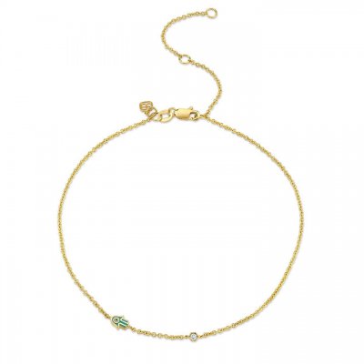 Gold & Enamel Mini Hamsa Anklet