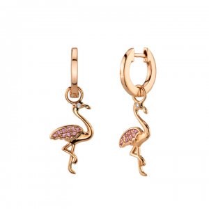 Rose Gold & Diamond Flamingo Charm Hoops