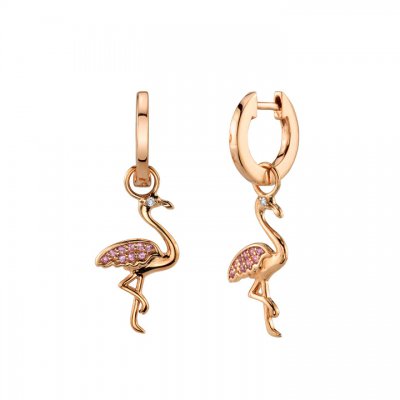 Rose Gold & Diamond Flamingo Charm Hoops