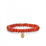 Gold & Rainbow Small Hamsa On Orange Bamboo Coral