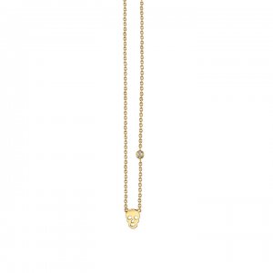 Gold Plated Sterling Silver Skull Necklace with Bezel Set Diamond