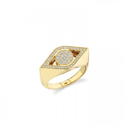 Gold & Diamond Large Evil Eye Signet Ring