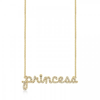 Gold & Diamond Princess Script Necklace