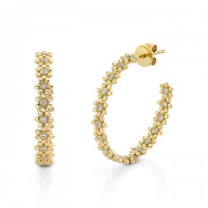 Gold & Diamond Tiny Daisy Medium Hoops