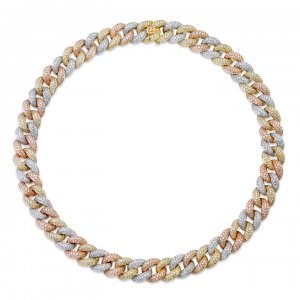 Tri-Tone Gold & Pave Diamond Link Necklace