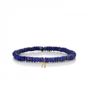 Men's Collection Gold & Diamond Small Chai on Lapis Heishi