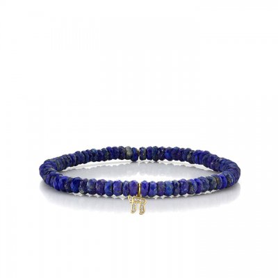 Men's Collection Gold & Diamond Small Chai on Lapis Heishi